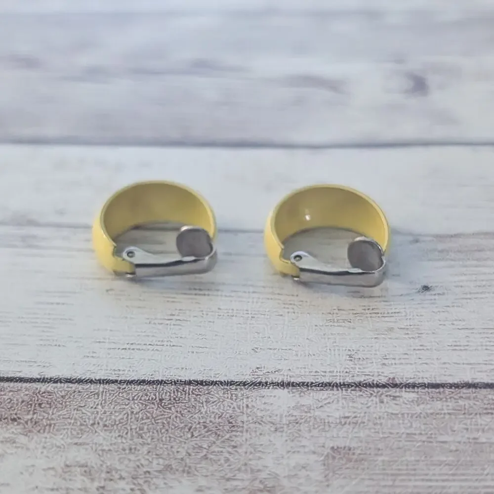 Vintage Clip On Earrings Retro Yellow Small Hoops 5/8